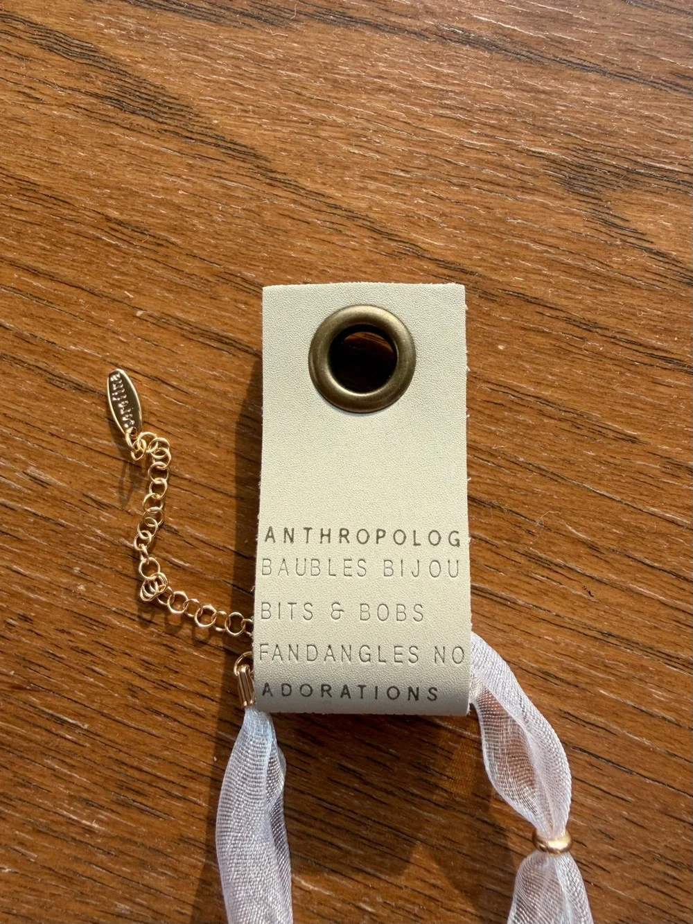 NWT Anthropologie Ribbon Adjustable Length Necklace with Gold Shell Pendant